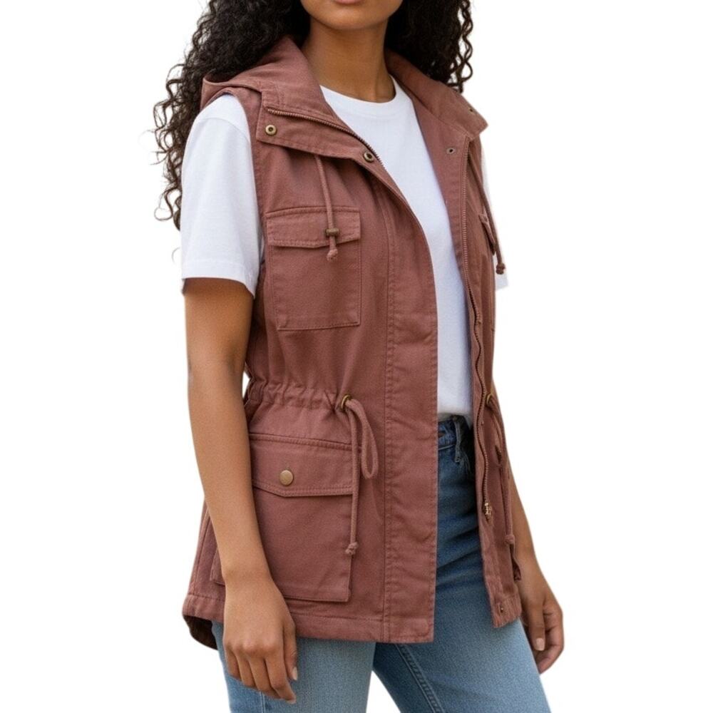 LE3NO Rose Pink Hooded Anorak Military Vest size Small